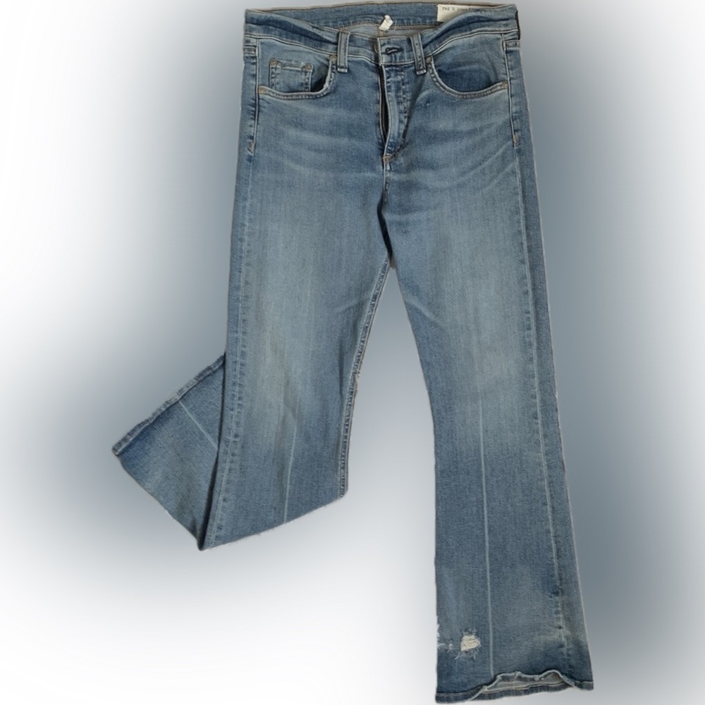 Rag & Bone 10 Inch Flare Crop High Rise Distressed Jeans